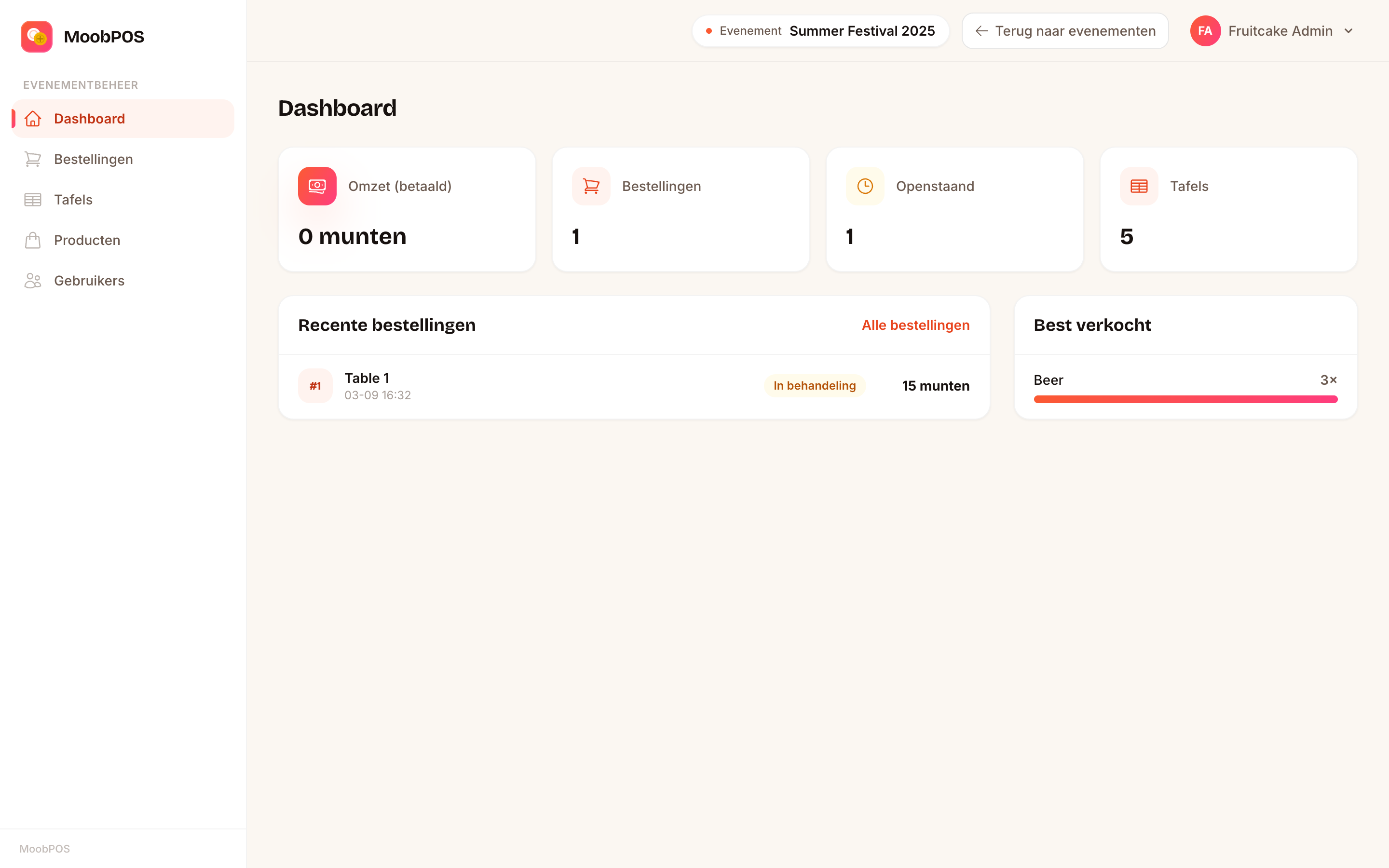 MoobPOS dashboard met omzet en bestellingen